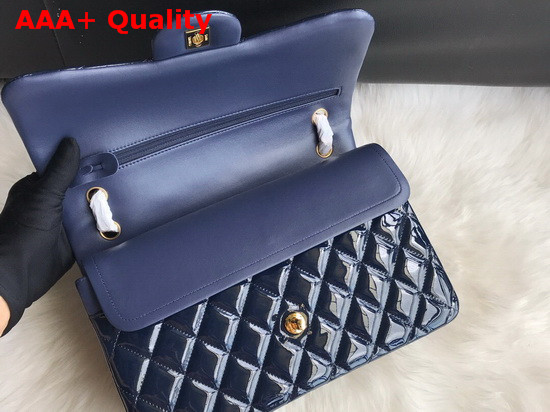 Chanel Large Classic Flap Bag in Navy Blue Patent Leather Replica