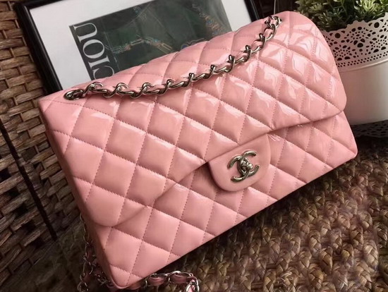 Chanel Large Classic Flap Bag in Pink Patent Leather