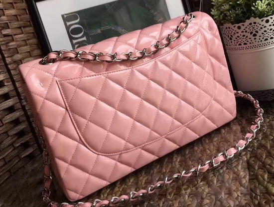 Chanel Large Classic Flap Bag in Pink Patent Leather