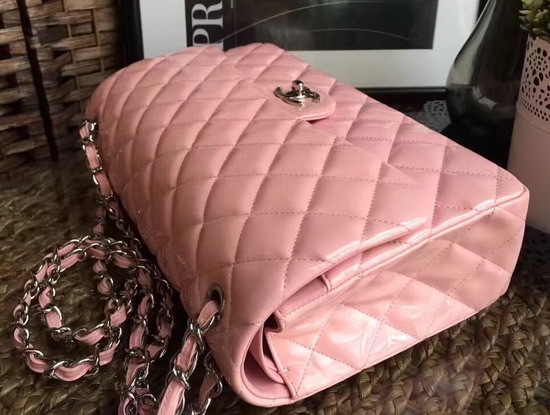 Chanel Large Classic Flap Bag in Pink Patent Leather