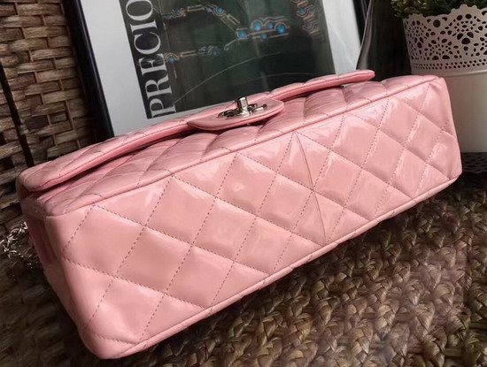 Chanel Large Classic Flap Bag in Pink Patent Leather