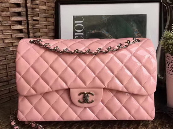 Chanel Large Classic Flap Bag in Pink Patent Leather