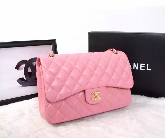 Chanel Large Classic Flap Bag in Pink Quilted Lambskin with Gold Chain for Sale