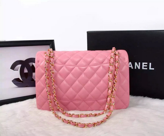 Chanel Large Classic Flap Bag in Pink Quilted Lambskin with Gold Chain for Sale