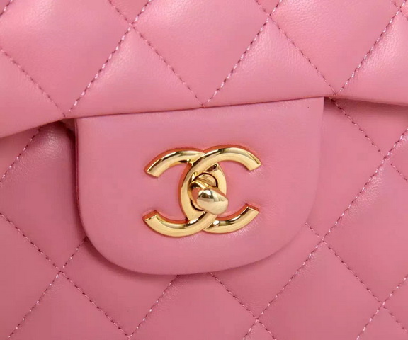 Chanel Large Classic Flap Bag in Pink Quilted Lambskin with Gold Chain for Sale