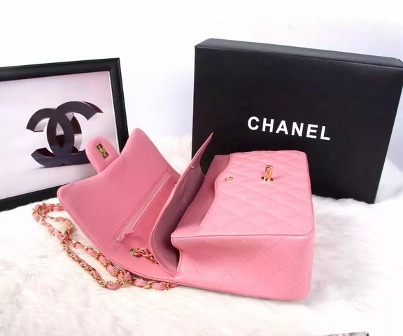 Chanel Large Classic Flap Bag in Pink Quilted Lambskin with Gold Chain for Sale