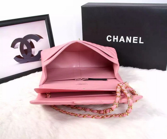 Chanel Large Classic Flap Bag in Pink Quilted Lambskin with Gold Chain for Sale