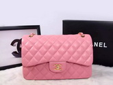 Chanel Large Classic Flap Bag in Pink Quilted Lambskin with Gold Chain for Sale