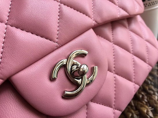 Chanel Large Classic Flap Bag in Pink with Silver Hardwae Quilted Lambskin