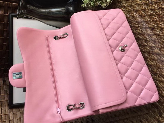 Chanel Large Classic Flap Bag in Pink with Silver Hardwae Quilted Lambskin