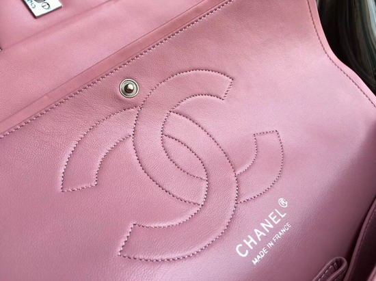 Chanel Large Classic Flap Bag in Pink with Silver Hardwae Quilted Lambskin