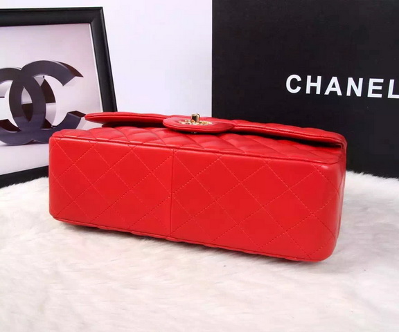 Chanel Large Classic Flap Bag in Red Quilted Lambskin with Gold Chain for Sale