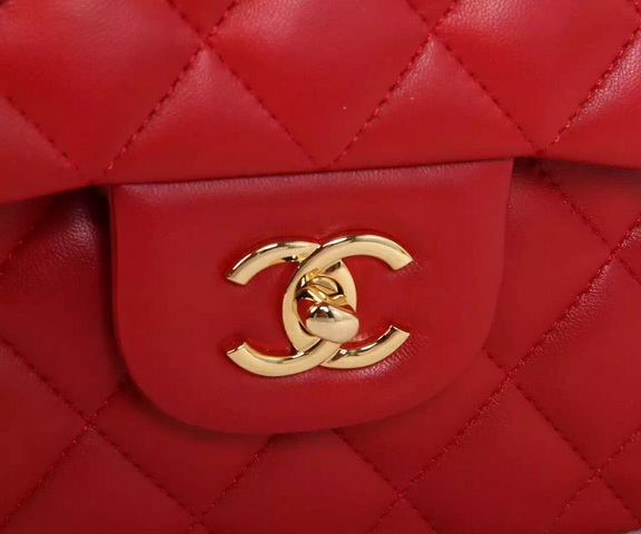 Chanel Large Classic Flap Bag in Red Quilted Lambskin with Gold Chain for Sale