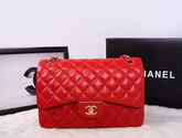 Chanel Large Classic Flap Bag in Red Quilted Lambskin with Gold Chain for Sale