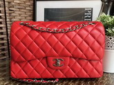 Chanel Large Classic Flap Bag in Red with Silver Hardware