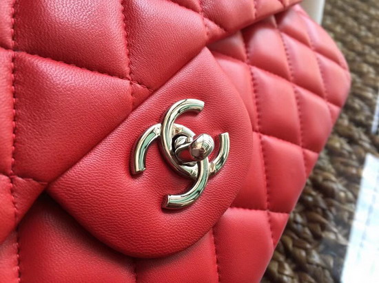 Chanel Large Classic Flap Bag in Red with Silver Hardware