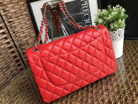 Chanel Large Classic Flap Bag in Red with Silver Hardware