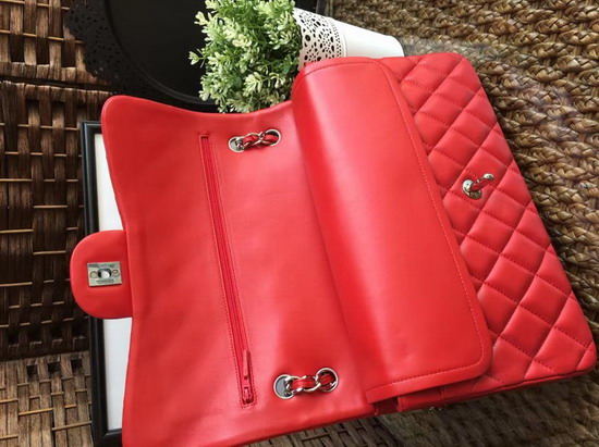 Chanel Large Classic Flap Bag in Red with Silver Hardware