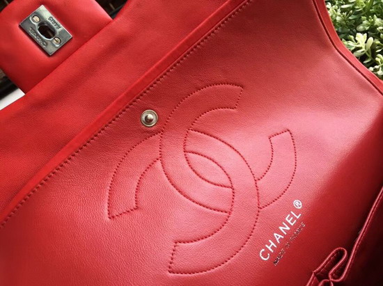 Chanel Large Classic Flap Bag in Red with Silver Hardware