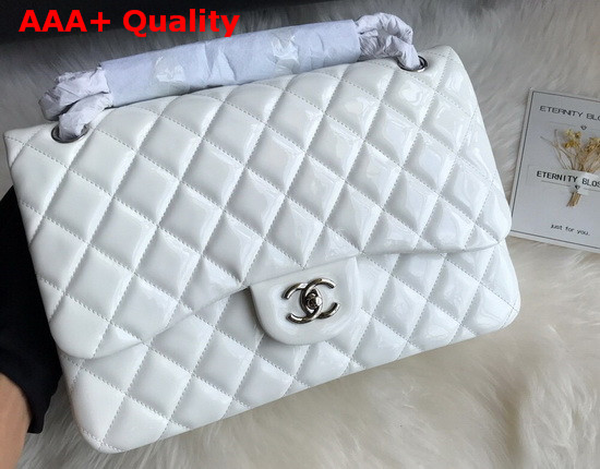 Chanel Large Classic Flap Bag in White Patent Leather Replica