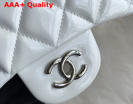 Chanel Large Classic Flap Bag in White Patent Leather Replica