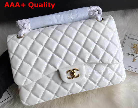 Chanel Large Classic Flap Bag in White Patent Leather Replica