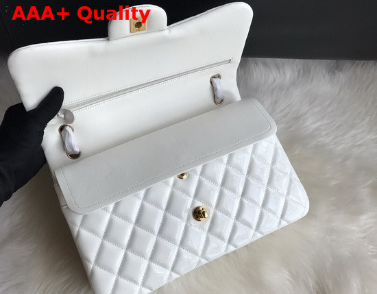 Chanel Large Classic Flap Bag in White Patent Leather Replica