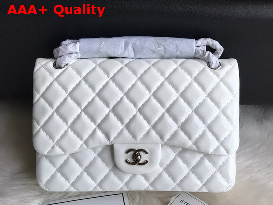 Chanel Large Classic Flap Bag in White Patent Leather Replica