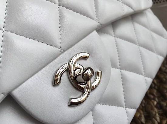 Chanel Large Classic Flap Bag in White with Silver Hardware Quilted Lambskin