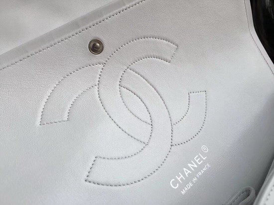 Chanel Large Classic Flap Bag in White with Silver Hardware Quilted Lambskin