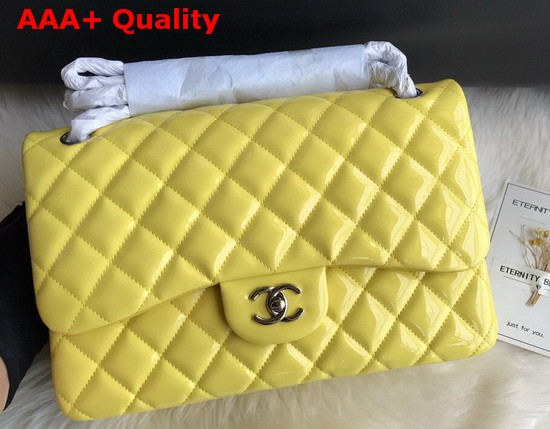 Chanel Large Classic Flap Bag in Yellow Patent Leather Replica