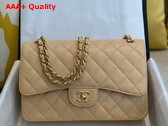 Chanel Large Classic Handbag in Beige Grained Calfskin Gold Tone Metal A58600 Replica