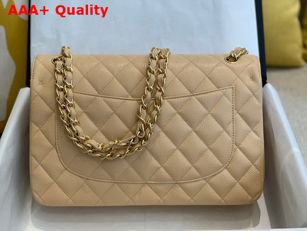 Chanel Large Classic Handbag in Beige Grained Calfskin Gold Tone Metal A58600 Replica