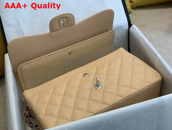 Chanel Large Classic Handbag in Beige Grained Calfskin Gold Tone Metal A58600 Replica