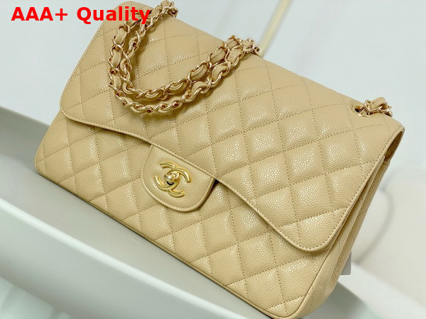 Chanel Large Classic Handbag in Beige Grained Calfskin with Gold Tone Metal Ref A58600 Replica