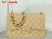 Chanel Large Classic Handbag in Beige Grained Calfskin with Gold Tone Metal Ref A58600 Replica