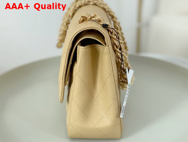 Chanel Large Classic Handbag in Beige Grained Calfskin with Gold Tone Metal Ref A58600 Replica