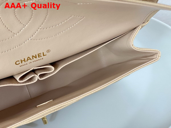 Chanel Large Classic Handbag in Beige Grained Calfskin with Gold Tone Metal Ref A58600 Replica