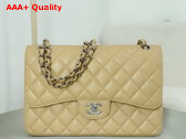 Chanel Large Classic Handbag in Beige Grained Calfskin with Silver Tone Metal Ref A58600 Replica