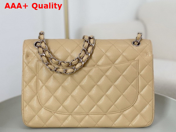 Chanel Large Classic Handbag in Beige Grained Calfskin with Silver Tone Metal Ref A58600 Replica