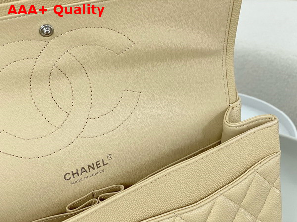 Chanel Large Classic Handbag in Beige Grained Calfskin with Silver Tone Metal Ref A58600 Replica