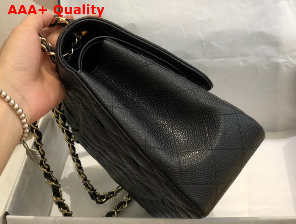 Chanel Large Classic Handbag in Black Grained Calfskin Gold Tone Metal A58600 Replica