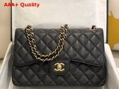 Chanel Large Classic Handbag in Black Grained Calfskin Gold Tone Metal A58600 Replica