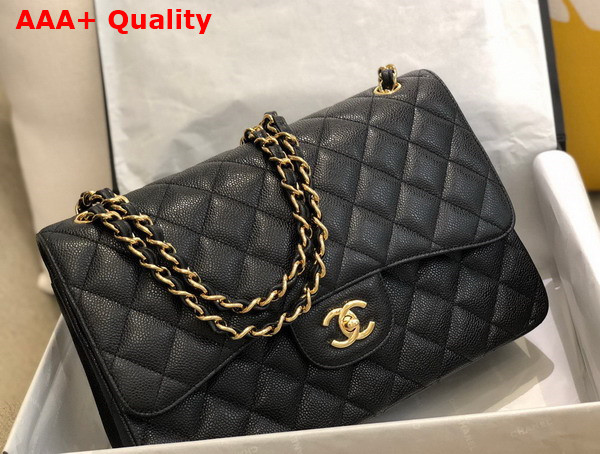 Chanel Large Classic Handbag in Black Grained Calfskin Gold Tone Metal A58600 Replica