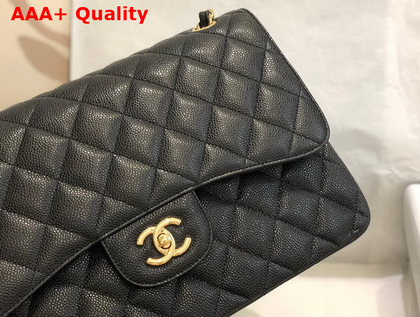 Chanel Large Classic Handbag in Black Grained Calfskin Gold Tone Metal A58600 Replica