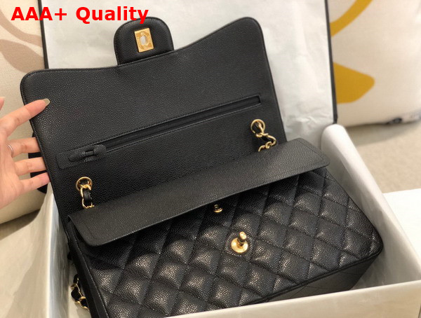 Chanel Large Classic Handbag in Black Grained Calfskin Gold Tone Metal A58600 Replica