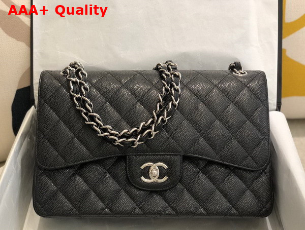 Chanel Large Classic Handbag in Black Grained Calfskin Gold Tone Metal A58600 Replica