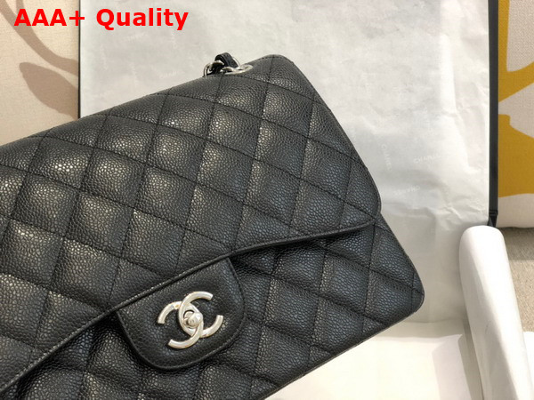 Chanel Large Classic Handbag in Black Grained Calfskin Gold Tone Metal A58600 Replica