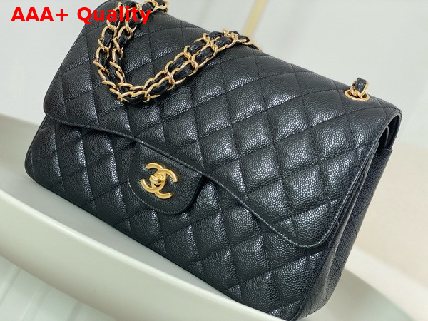 Chanel Large Classic Handbag in Black Grained Calfskin with Gold Tone Metal Ref A58600 Replica