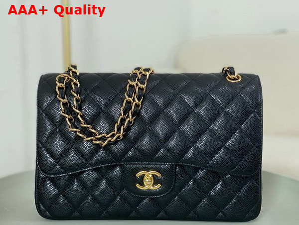 Chanel Large Classic Handbag in Black Grained Calfskin with Gold Tone Metal Ref A58600 Replica